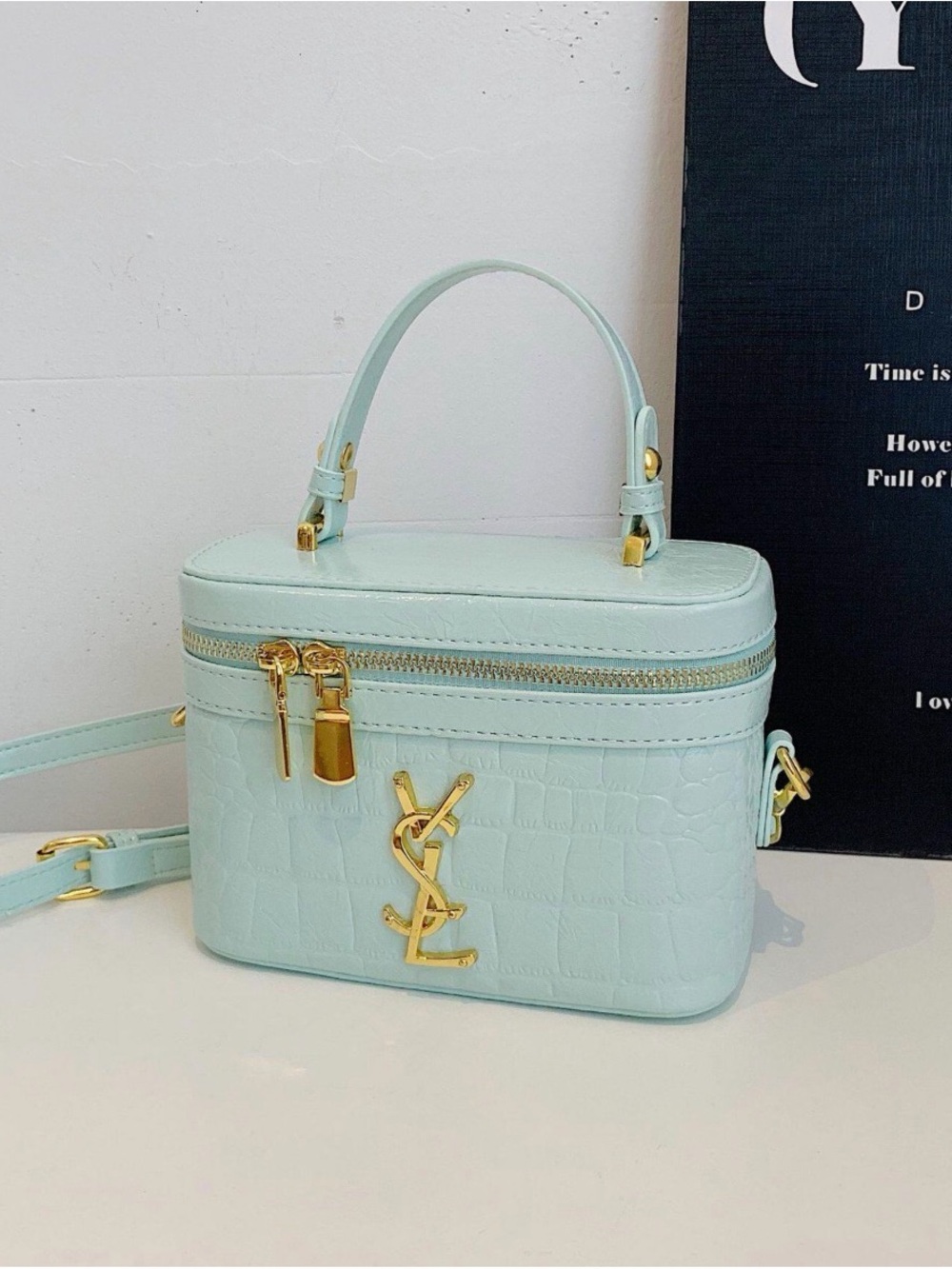 Mint Croc-Embossed Vanity Crossbody with Gold Hardware